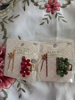 D'Bello Floral Hair Clip Set - Red & Green